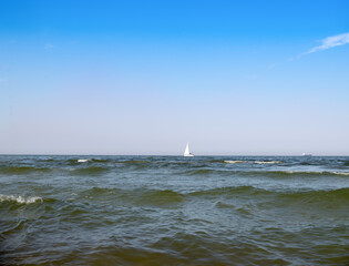 Sea coastline, summer landscape with waves.