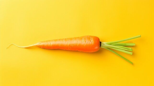 Carrot on yellow background. Flat lay, top view, copy space - Generative AI © AlexandraRooss