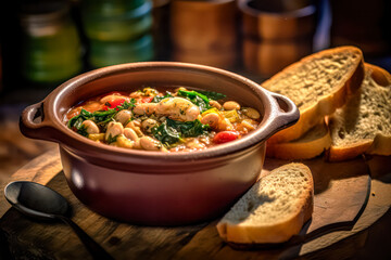 Indulge in the rich flavors of Italian cuisine with a captivating image featuring savory Italian sausage and hearty white bean soup.