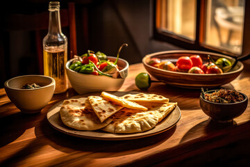 Indulge in the aroma of freshly baked bread, adorned with slices of garlic and aromatic herbs, set against a captivating dark background.