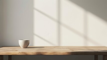 Fototapeta na wymiar Wooden table with a cup of coffee. 3d rendering. - Generative AI