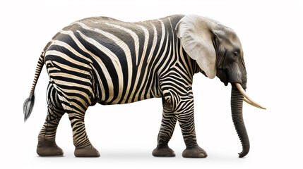 Different, Elephant with zebra stripes on a white background.