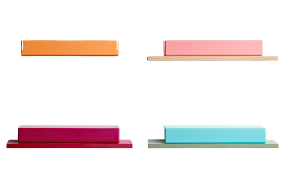Collection of colorful floating shelves isolated on white or transparent background