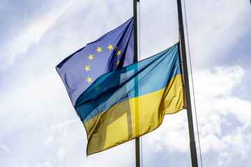 Flags of the EU and Ukraine 