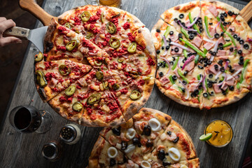 Pizza on wooden table