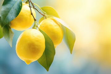 Lemons hanging from a tree branch