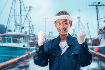 漁港で働く漁師