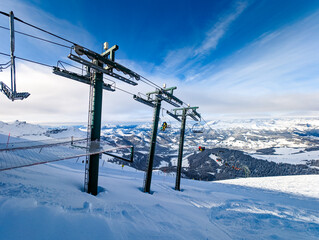 Skiing in Bellvue Saint-Gervais-les-Bains, Alps mountain, France.