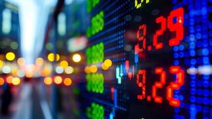 Fototapeta premium A growth stock market panel background. Numbers for significant and positive increases in financial indicators. Stock market concept.