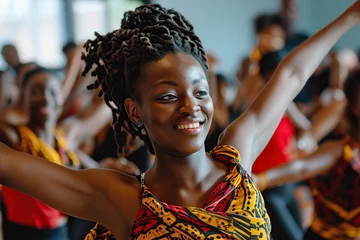 Cercles muraux École de danse Young american african people dancing in choreography class