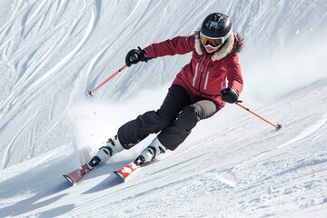 Fototapeta na wymiar Strong human skiing on winter vacation on ski slope