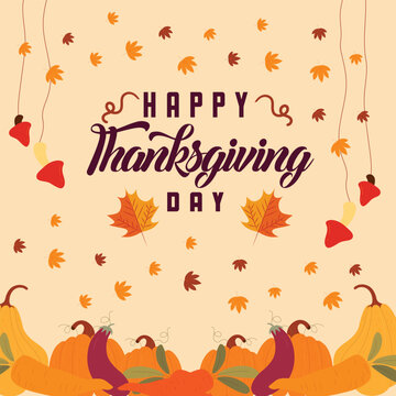 Happy Thanksgiving 2023: Wishes, images, greetings to share with family-friends. Autumn vector calligraphy text on retro background. Lettering typography poster. Top view. EPS included