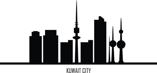 Kuwait city skyline. Kuwait skyline and landmarks silhouette, Black tone gradient design on white background, vector illustration. Landscape in flat style. Kuwait city template for your design.