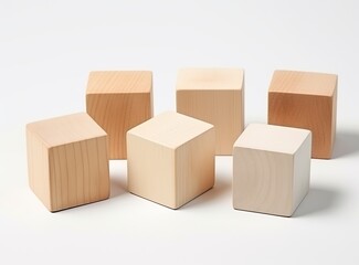 Wooden cubes close up isolated on white background , 3d rendering cube blocks with timber surface for baby game, games alphabet education, creative business template, illustration Generative AI