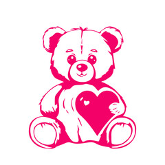 Obraz premium cute teddy teddy bear with a heart in pink color in a flat style. love concept. flat vector illustration