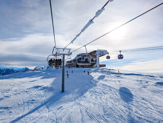 Obraz premium Winter French Alps, ski resort Flaine, Grand Massif near Mont Blanc, France