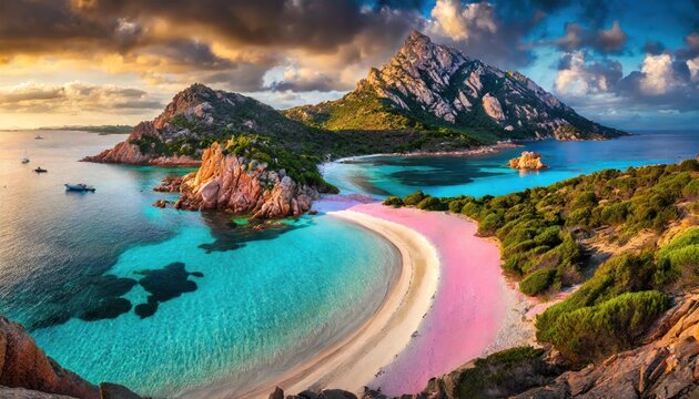 Incredible pink sand beach on Budelli Island, Maddalena Archipelago, Sardinia, Italy 
