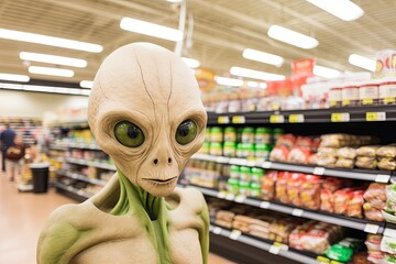 Alien Standing in a Grocery Store