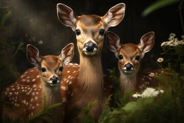 A mother deer with her fawn. family, motherhood in animals. cubs.