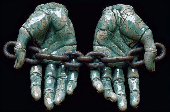 The hauntingly beautiful sculpture depicted hands bound in chains, symbolizing the enduring struggle against oppression and the power of art to evoke powerful emotions