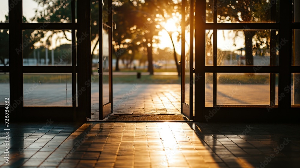 Sticker Sunlight shining through the door of a building. Generative AI.