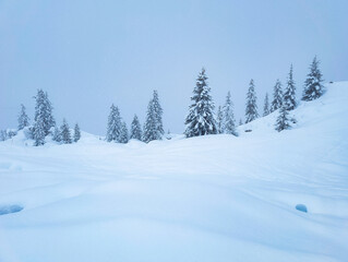 Winter ski resort Passy Plaine Joux, Alps, France, fresh snow