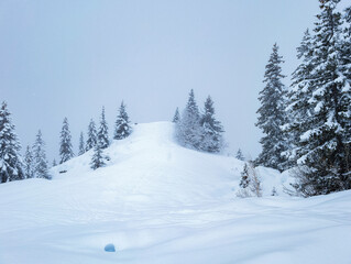 Winter ski resort Passy Plaine Joux, Alps, France, fresh snow