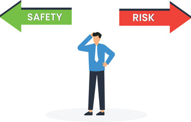 Fototapeta na wymiar Risk and safety and control or assess to lose money in investing, Process or preparation for safety or secure earning and loss concept, 