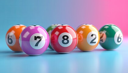 Row of Pool Balls With Numbers on Them. Generative AI.