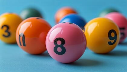 A Row of Pool Balls With Numbers on Them. Generative AI.