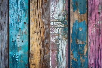 Colorful pastel wood planks texture background or Vintage colorful wooden background