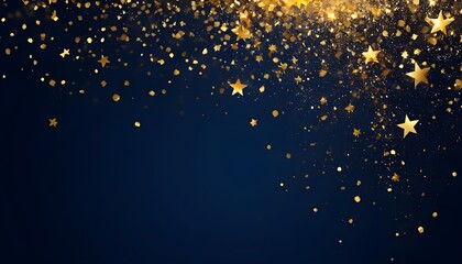 Abstract background with dark blue and gold particle and golden shiny star dust, Christmas feeling, Gold foil texture. Holiday concept.  Gold foil texture, postcard. Generative AI - obrazy, fototapety, plakaty