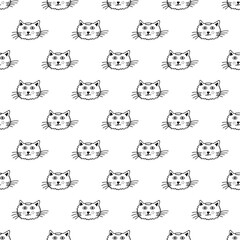 Seamless pattern with cat muzzle doodle for decorative print, wrapping paper, greeting cards, wallpaper and fabric