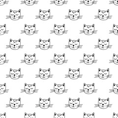 Seamless pattern with cat muzzle doodle for decorative print, wrapping paper, greeting cards, wallpaper and fabric