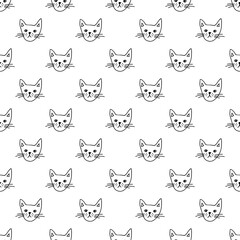 Seamless pattern with cat muzzle doodle for decorative print, wrapping paper, greeting cards, wallpaper and fabric