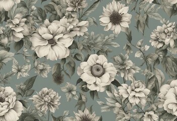 Seamless pattern background featuring a collection of vintage botanical illustrations with flowers