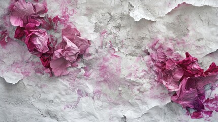  a close up of a pink and white wall with paint peeling off of it's walls and peeling off of it's walls.
