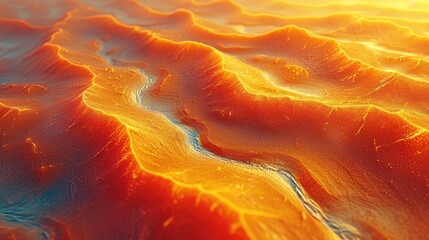  a close up of an orange and yellow surface with a stream of water running through the center of the image.