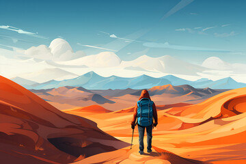 Illustration in flat style solo trip, shows the epidemic of loneliness.