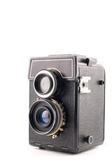 retro camera medium format, dual lens, black