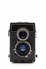 retro camera medium format, dual lens, black