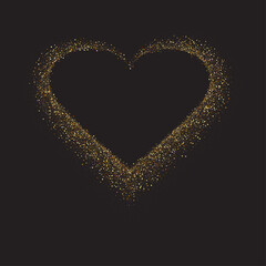 Gold glitter heart frame. Luxury shimmer heart shape border.