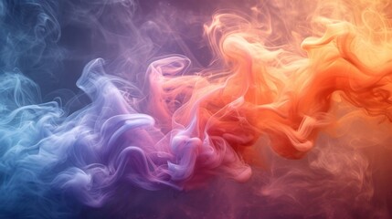  a multicolored cloud of smoke on a black background with a red, orange, and blue smoke trail. - obrazy, fototapety, plakaty