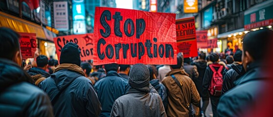 Obraz premium Group of People Walking Down Street Holding Signs