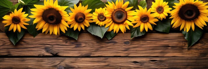 sunflowers on rustic wooden background many wooden slats
