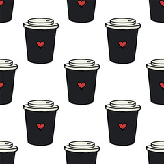 Seamless pattern with cute cup of tea or coffee doodle for decorative print, wrapping paper, greeting cards, wallpaper and fabric