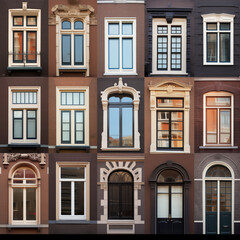 Fototapeta na wymiar An assortment of window types in Amsterdam