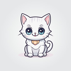 Cute kitty of kawaii style with big eyes and jolly smiling vector illustration in white background