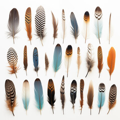 An assortment of colorful feathers