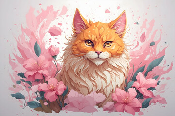 cat with pink flowers Generative Art